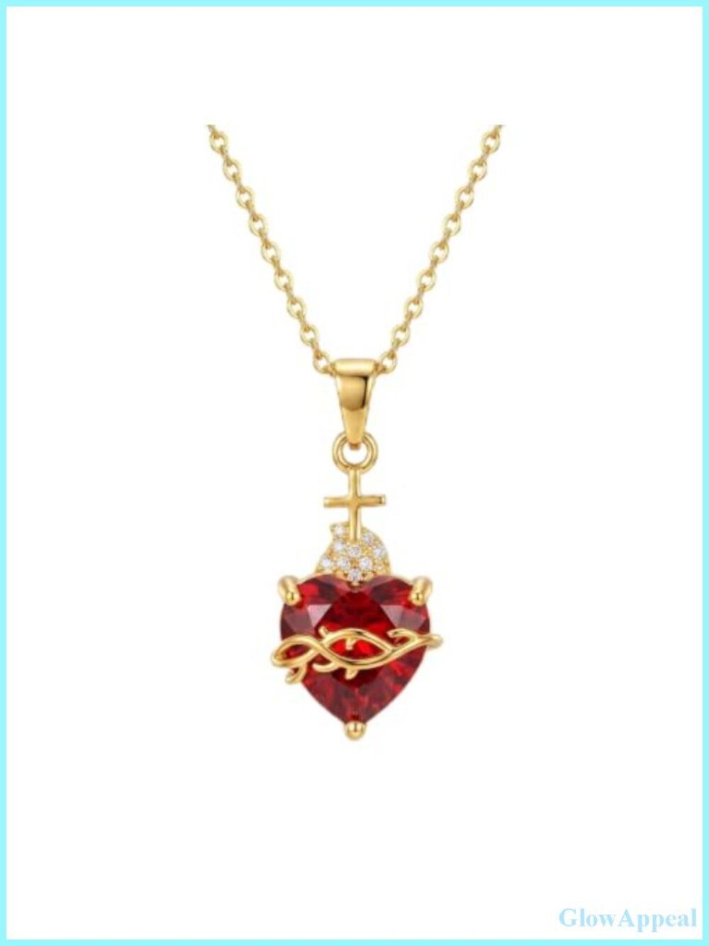 Sacred Heart of Jesus Pendant Necklace for Women Gold Plated Brass Zircon